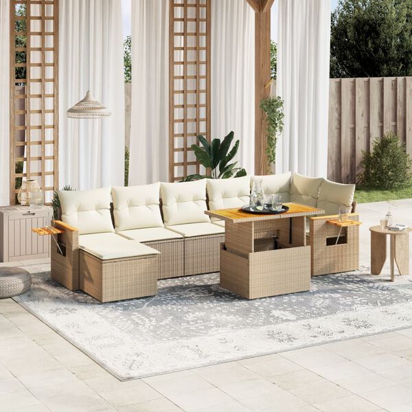 vidaXL Set Divano da Giardino 8 pz con Cuscini Beige in Polyrattan