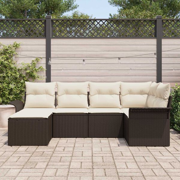 vidaXL Set Divano da Giardino con cuscino 6 pcs Marrone Poly Rattan