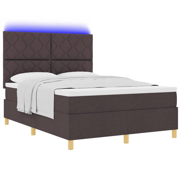 vidaXL Letto a Sorgente LED Marrone Scuro 160 x 200 cm Tessuto