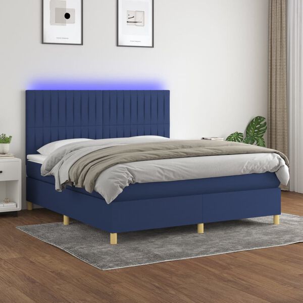 vidaXL Letto a Molle con Materasso e LED Blu 160x200 cm in Tessuto