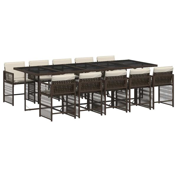 vidaXL Set da Pranzo da Giardino 11 pz con Cuscini Polyrattan Marrone
