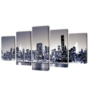 vidaXL Set Stampa su Tela Skyline di New York Monocromatico 100x50 cm