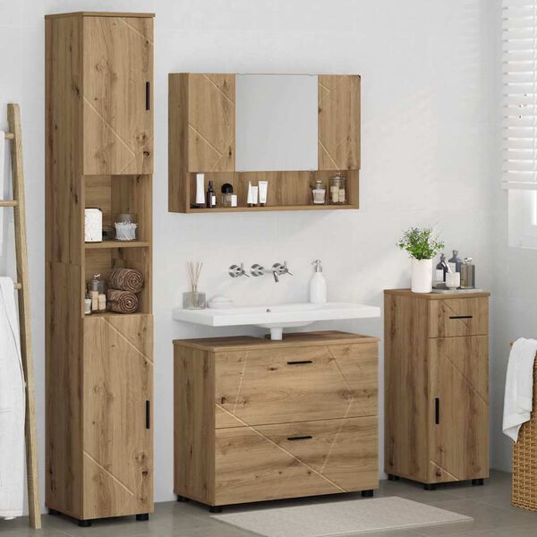 vidaXL Set di mobili per il bagno con porta 4 pcs Rovere artigianale