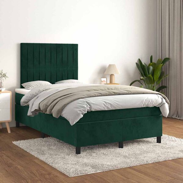vidaXL Giroletto a Molle con Materasso Verde Scuro 120x190 cm Velluto