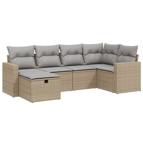 vidaXL Set Divano da Giardino 6 pz con Cuscini Beige Misto Polyrattan