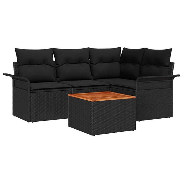 vidaXL Set Divano da Giardino con cuscino 5 pcs Nero polyrattan