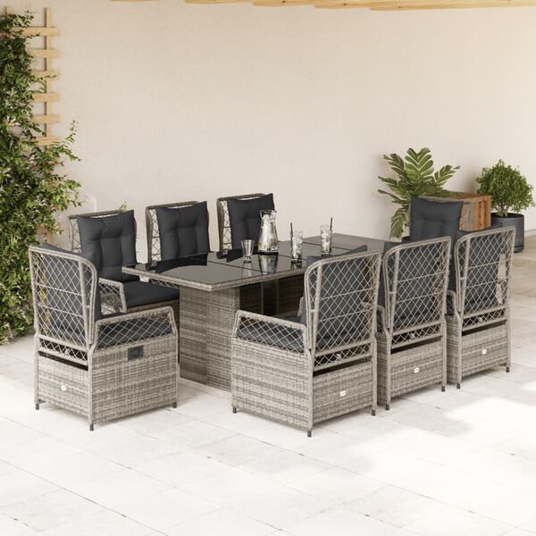 vidaXL Set da Pranzo da Giardino 9 pz con Cuscini in Polyrattan Grigio