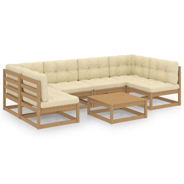 vidaXL Set Salotto Giardino e Cuscini 7 pz Legno Massello Pino Ambra