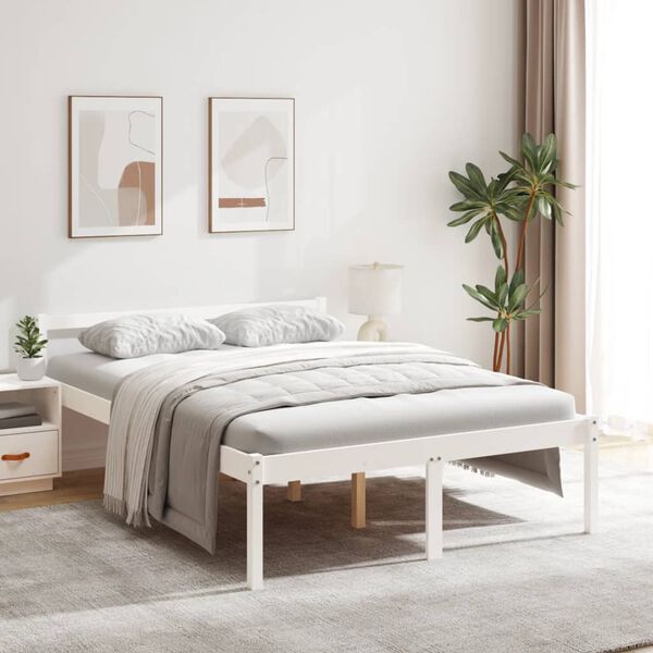 vidaXL Letto per Anziani Bianco 135x190 cm Double in Legno di Pino