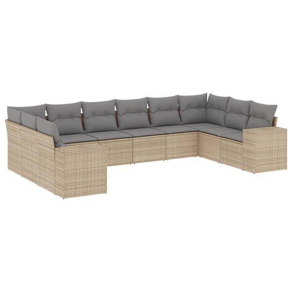 vidaXL Set Divano da Giardino 10 pz con Cuscini Beige in Polyrattan