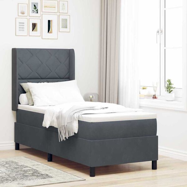 vidaXL Letto a molle con materasso Grigio scuro 80 x 200 cm Velluto