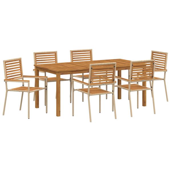 vidaXL Set da Pranzo per Giardino 7 pcs Beige Poly Rattan