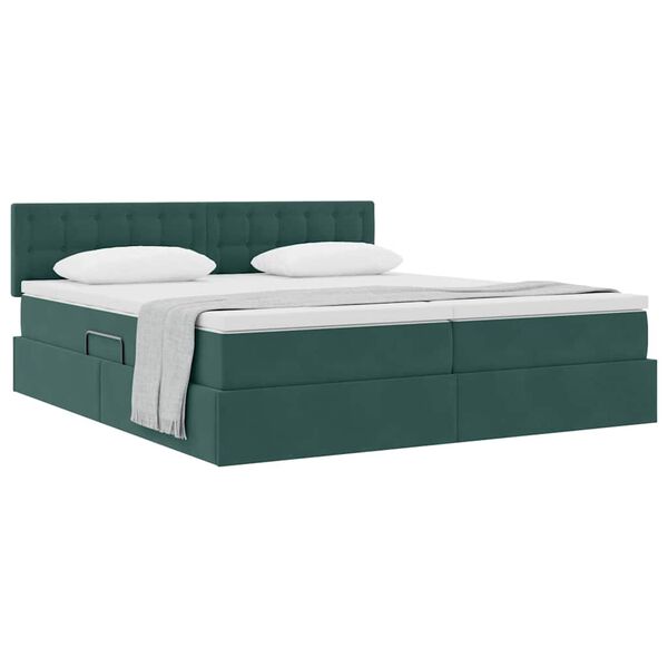 vidaXL Letto con Contenitore con materasso Verde Scuro 90 x 200 cm