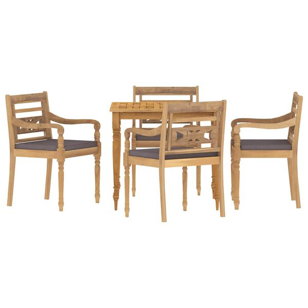 vidaXL Set Pranzo Giardino 5pz con Cuscini Grigio Scuro Massello Teak