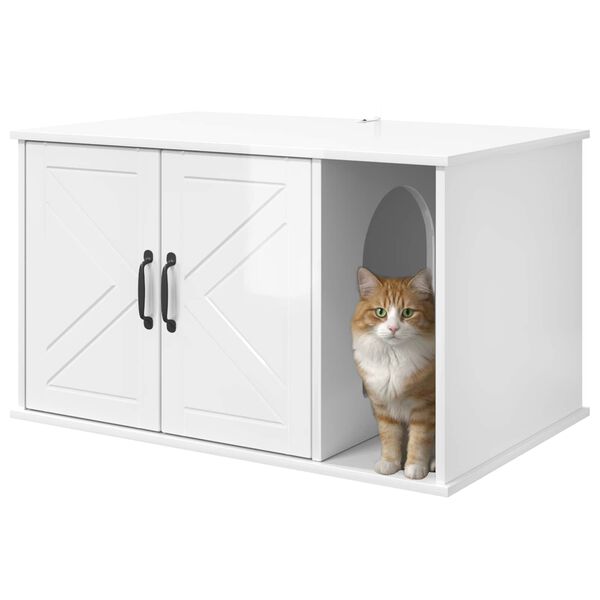 vidaXL Casa per Gatti Bianco Lucido 85 x 55 x 50 cm Legno multistrato