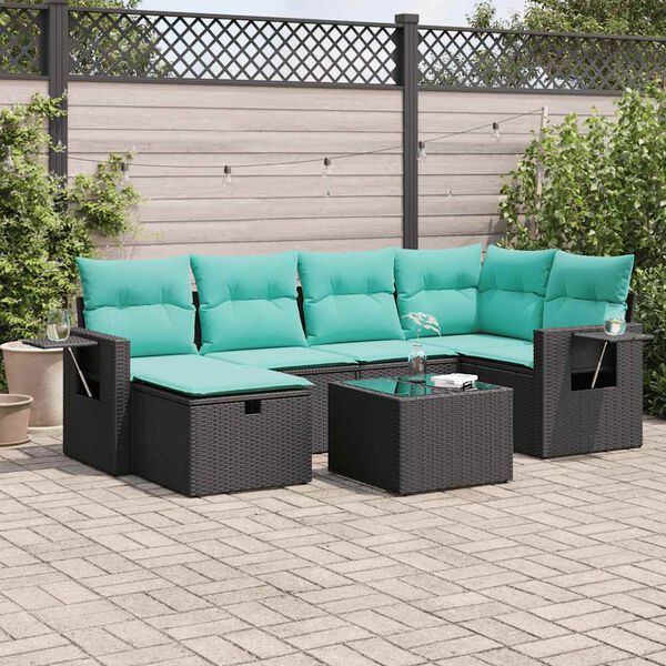 vidaXL Set Divano da Giardino 6 pz con Cuscini Nero in Polyrattan
