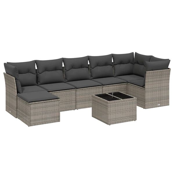 vidaXL Set Divano da Giardino 8 pz con Cuscini Grigio in Polyrattan
