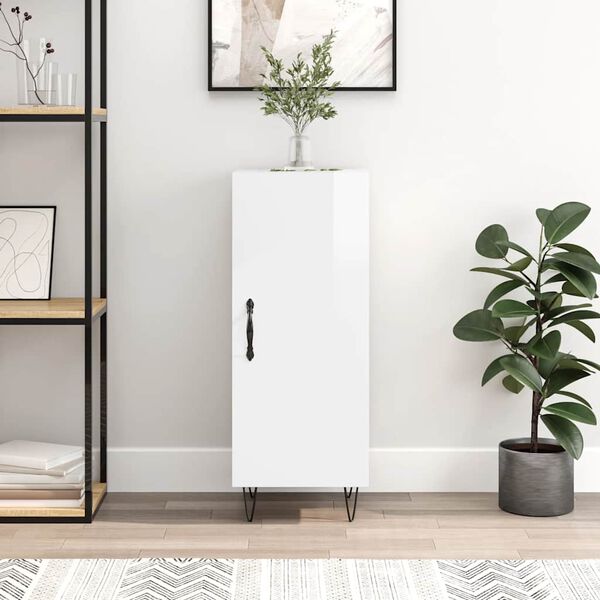 vidaXL Credenza Bianco Lucido 34,5x34x90 cm in Legno Multistrato