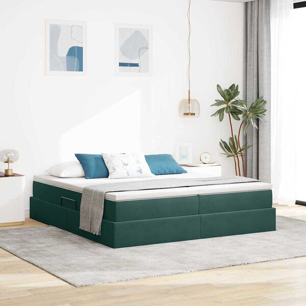 vidaXL Letto con contenitore e materasso Verde Scuro 180 x 200 cm
