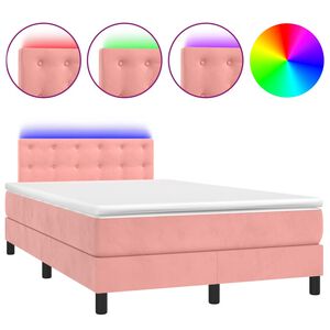 vidaXL Letto a Molle con Materasso e LED Rosa 120x200 cm in Velluto
