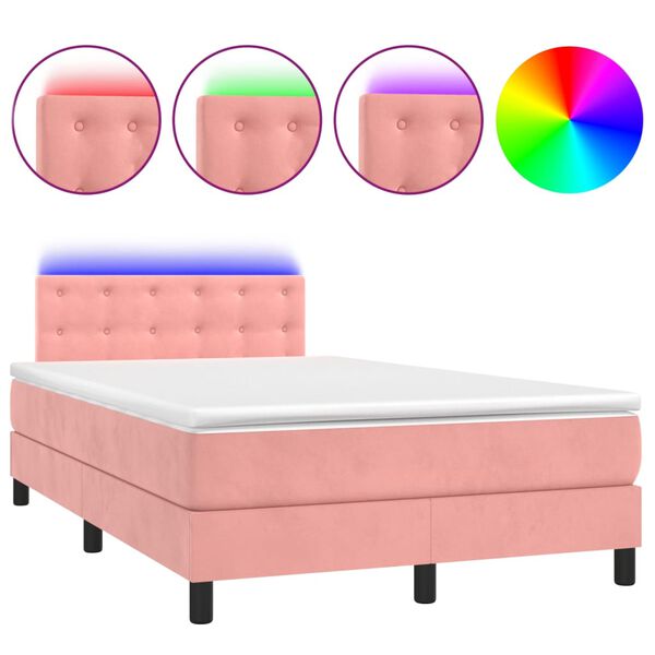 vidaXL Letto a Molle con Materasso e LED Rosa 120x200 cm in Velluto