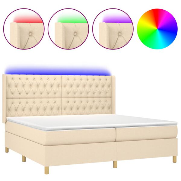 vidaXL Letto a Molle Materasso e LED bianco 200x200cm in Tessuto