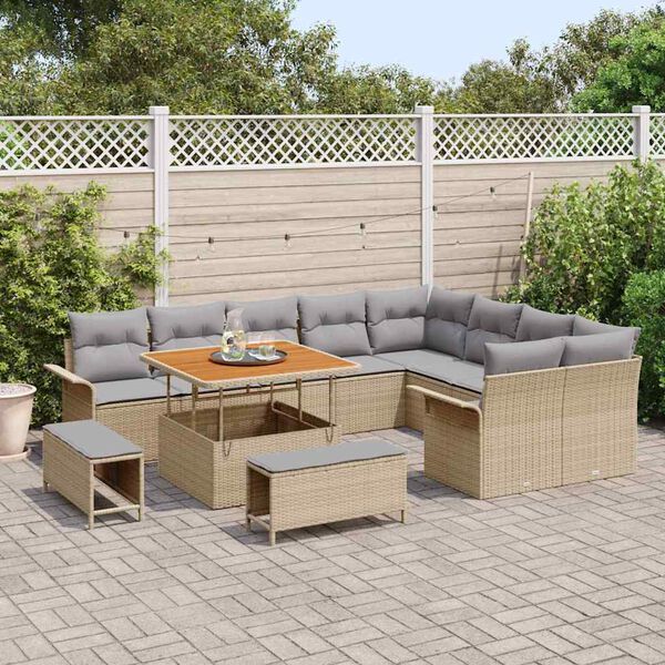 vidaXL Set Divano da Giardino con cuscino 12 pcs Beige e Grigio Chiaro
