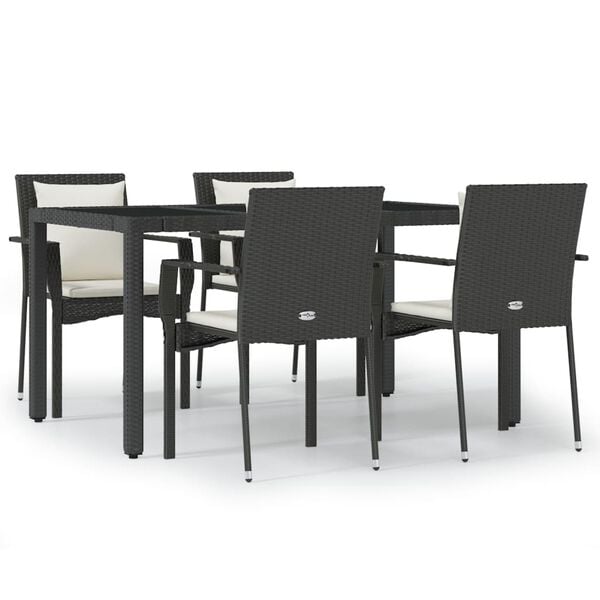 vidaXL Set da Pranzo da Giardino 5 pz Nero con Cuscini in Polyrattan