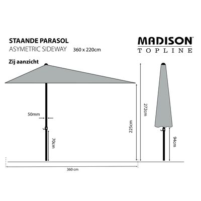 Madison Ombrellone Asymmetric Sideway 360x220 cm Grigio PC15P014
