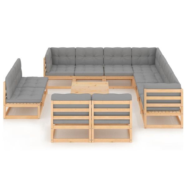 vidaXL Set Divani Giardino 12 pz con Cuscini in Legno Massello di Pino
