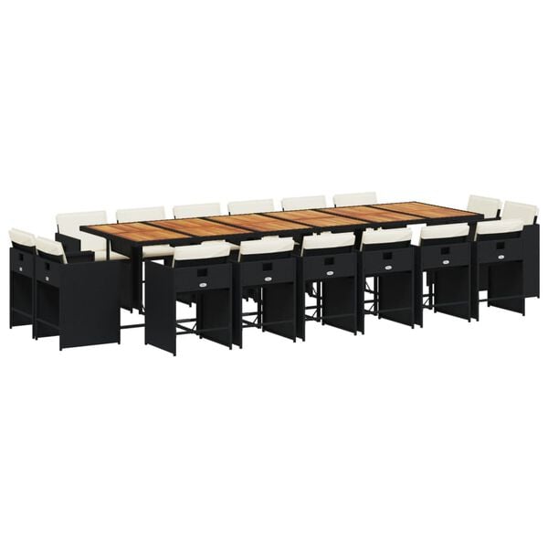vidaXL Set da Pranzo da Giardino 17 pz con Cuscini Nero in Polyrattan