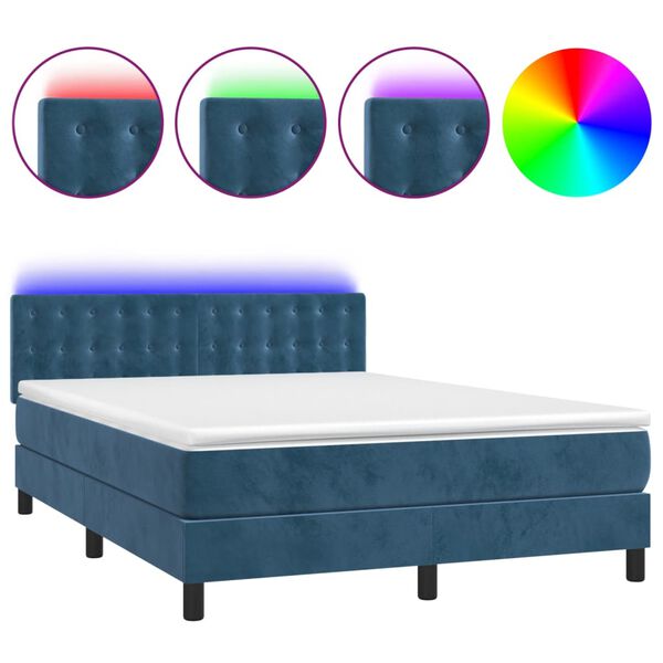 vidaXL Letto a Molle con Materasso e LED Blu Scuro 140x200 cm
