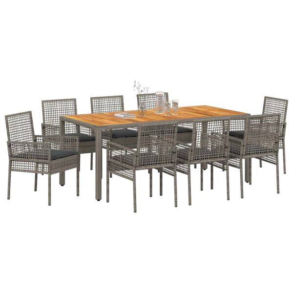 vidaXL Set da Pranzo per Giardino 9 pcs Grigio polyrattan