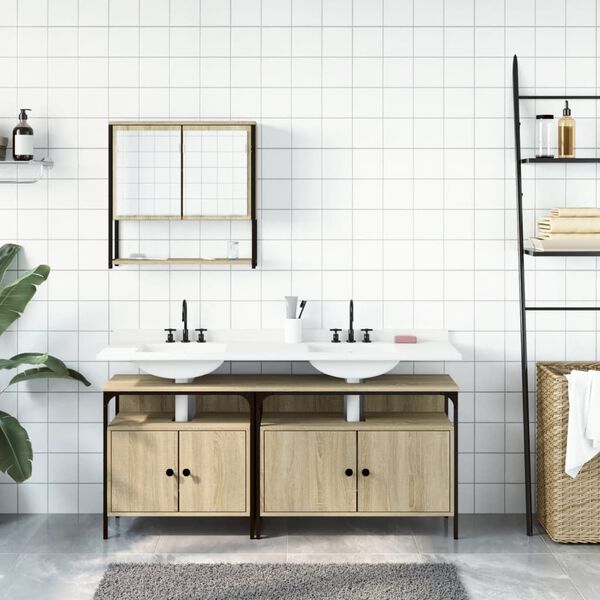 vidaXL Set Mobili da Bagno 3 pz Rovere Sonoma in Legno Multistrato