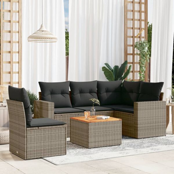 vidaXL Set Divano da Giardino 6 pz con Cuscini Grigio in Polyrattan
