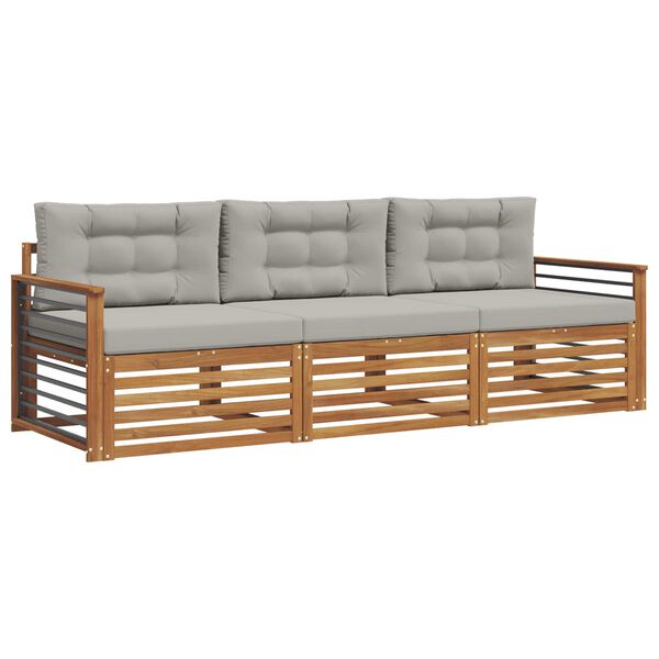 vidaXL Set di divani da esterno 3 pcs Grigio Naturale e Chiaro