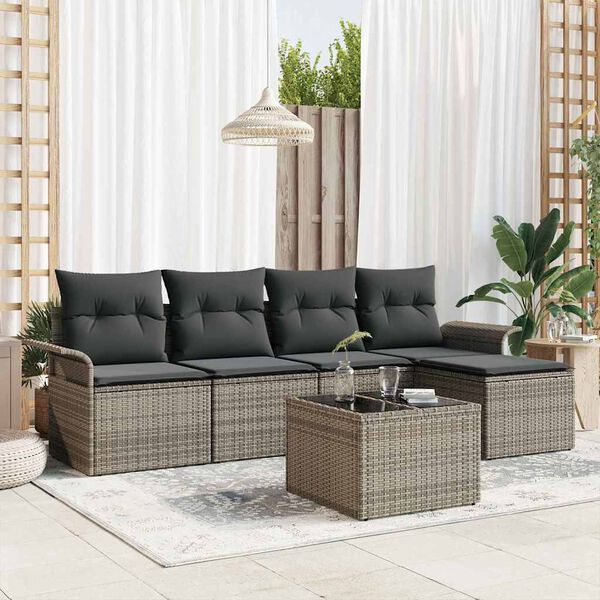 vidaXL Set Divano da Giardino con cuscino 6 pcs Grigio Poly Rattan