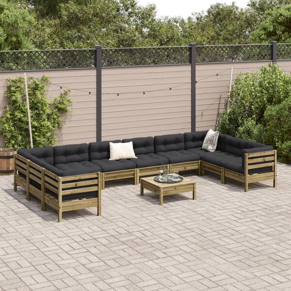 vidaXL Set Divani Giardino 11 pz con Cuscini Legno Impregnato di Pino