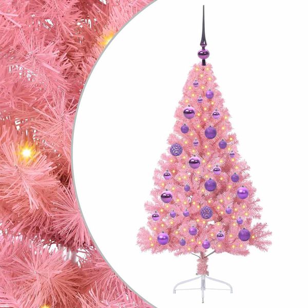 vidaXL Albero di Natale artificiale con luci integrate Rosa 120 cm PVC