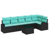 vidaXL Set Divano da Giardino 7 pz Nero e Turchese polyrattan
