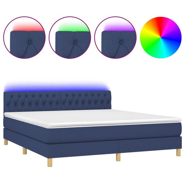 vidaXL Letto a Molle con Materasso e LED Blu 160x200 cm in Tessuto