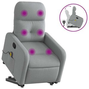vidaXL Poltrona Alzapersona Massaggi Reclinabile Grigio Chiaro Tessuto