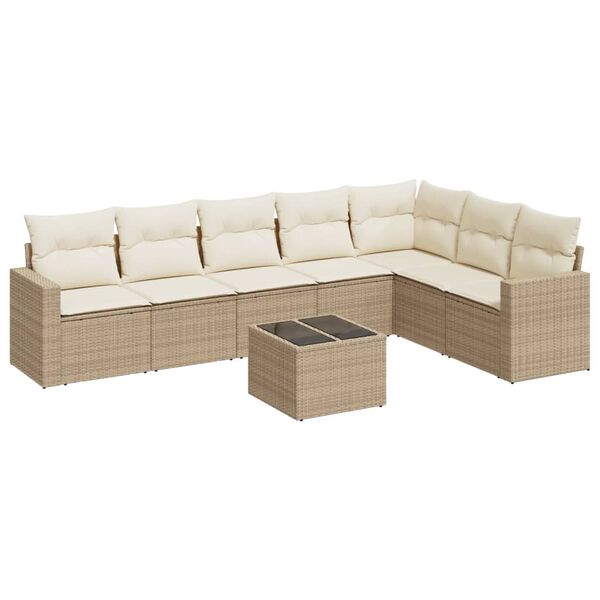 vidaXL Set Divano da Giardino 8 pz con Cuscini Beige in Polyrattan