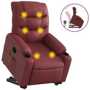 vidaXL Poltrona Alzapersone Massaggi Reclinabile Rosso Vino Similpelle