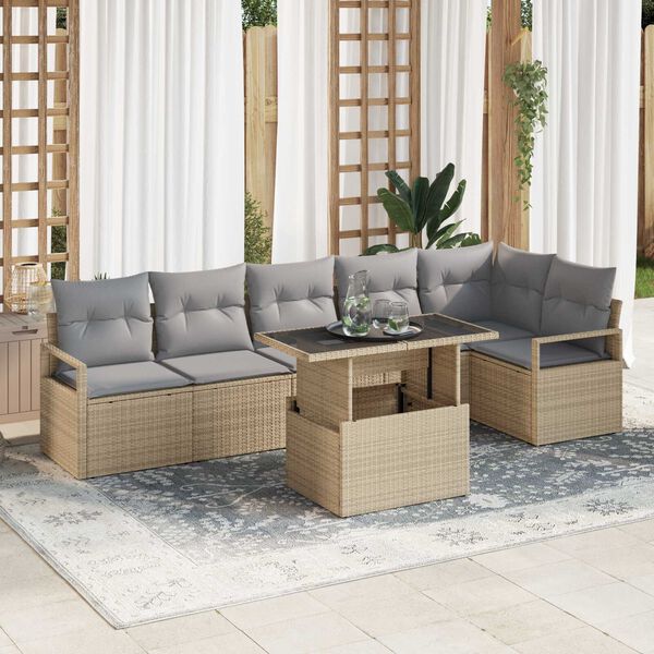 vidaXL Set Divano da Giardino 7 pcs Beige Poly Rattan