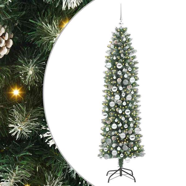 vidaXL Albero di Natale Artificiale Sottile Verde e Bianco 180 cm