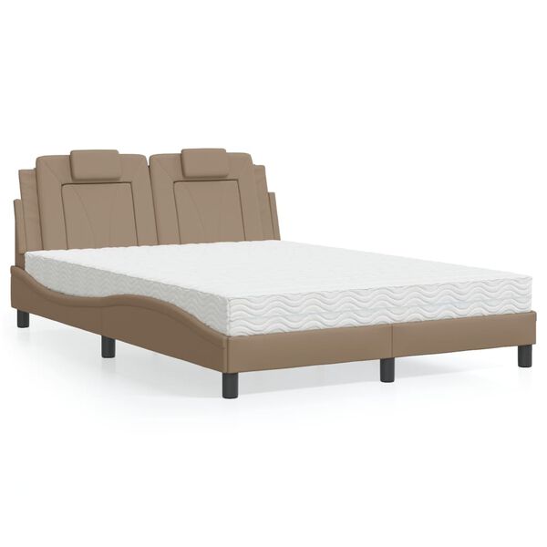 vidaXL Letto Viana con Materasso Cappuccino 140x200cm Similpelle