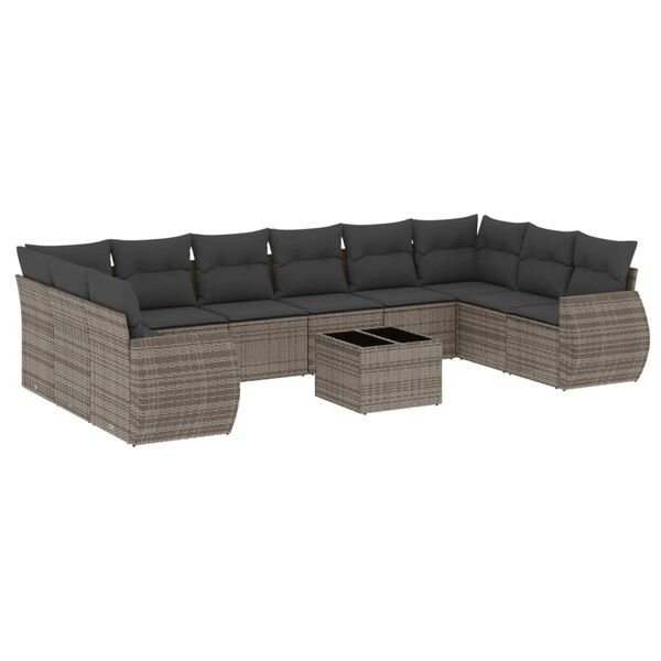 vidaXL Set Divani da Giardino 11 pz con Cuscini in Polyrattan Grigio