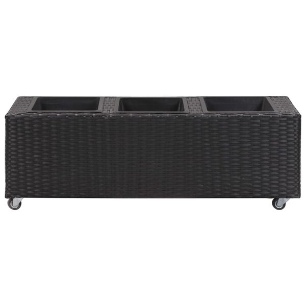 vidaXL Letto Rialzato da Giardino 3 Vasi 100x30x36 cm Polyrattan Nero