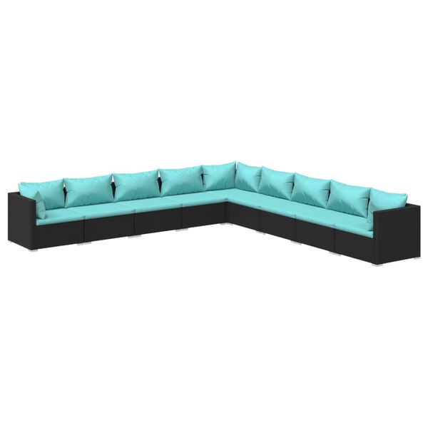 vidaXL Set Divani da Giardino 9 pz con Cuscini in Polyrattan Nero